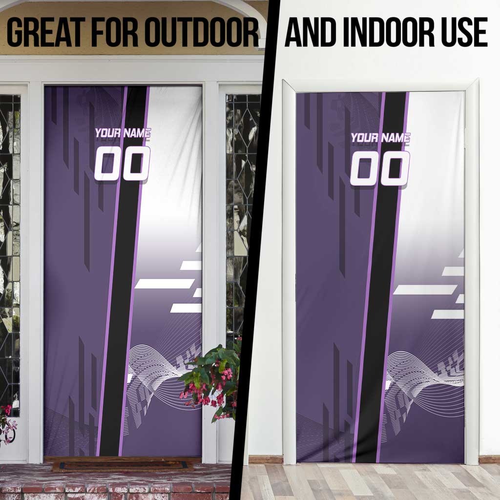 Personalized Shinazugawa Genya Demon Slayer Badminton Door Cover with Racket Action Pose and Purple White Graphic Design - The Mazicc