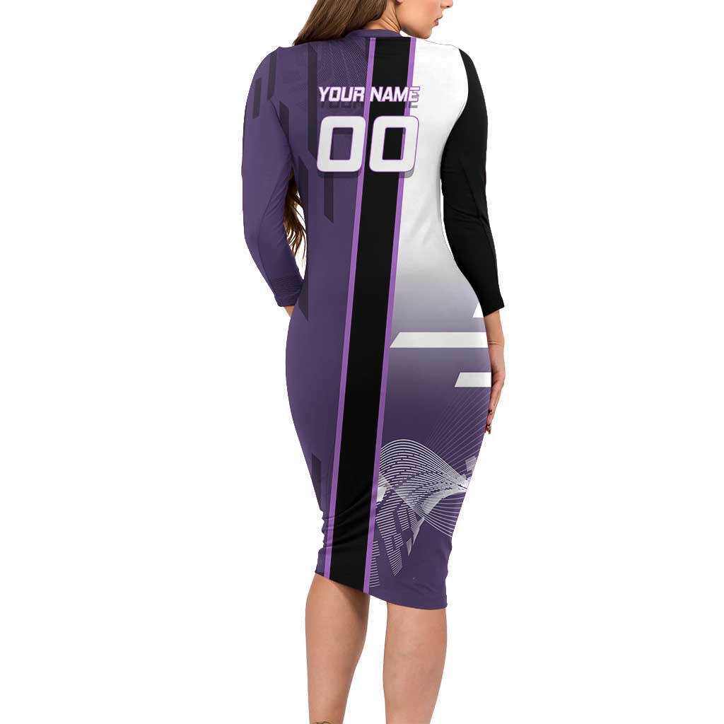 Personalized Shinazugawa Genya Demon Slayer Badminton Family Matching Long Sleeve Bodycon Dress and Hawaiian Shirt with Racket Action Pose and Purple White Graphic Design