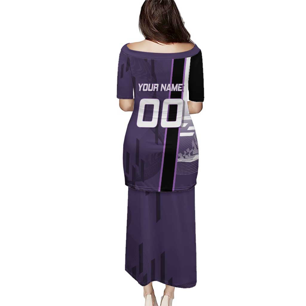 Personalized Shinazugawa Genya Demon Slayer Badminton Family Matching Puletasi and Hawaiian Shirt with Racket Action Pose and Purple White Graphic Design