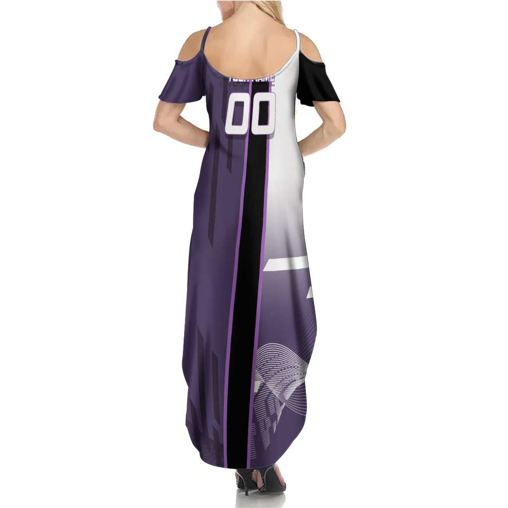 Personalized Shinazugawa Genya Demon Slayer Badminton Family Matching Summer Maxi Dress and Hawaiian Shirt with Racket Action Pose and Purple White Graphic Design