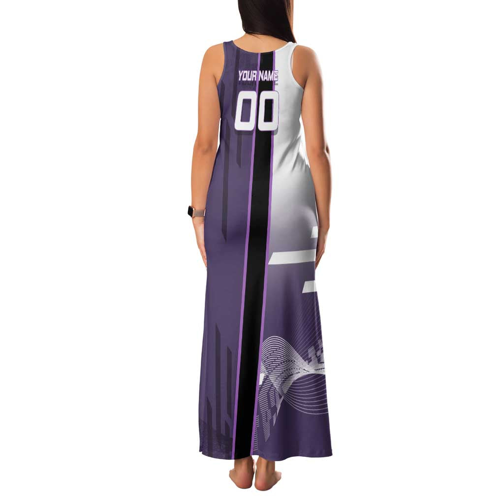 Personalized Shinazugawa Genya Demon Slayer Badminton Family Matching Tank Maxi Dress and Hawaiian Shirt with Racket Action Pose and Purple White Graphic Design