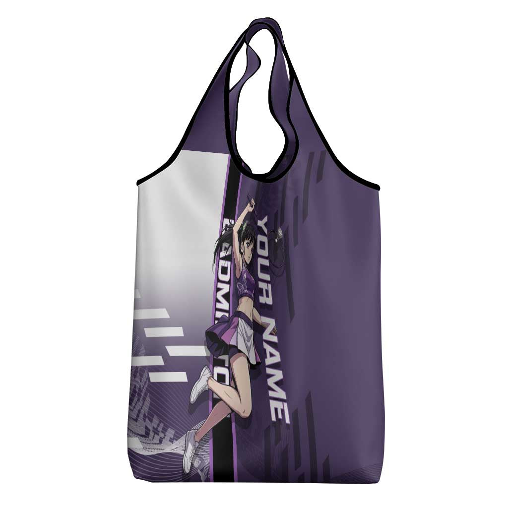 Personalized Shinazugawa Genya Demon Slayer Badminton Grocery Bag with Racket Action Pose and Purple White Graphic Design - The Mazicc