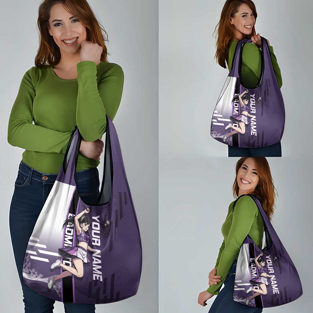 Personalized Shinazugawa Genya Demon Slayer Badminton Grocery Bag with Racket Action Pose and Purple White Graphic Design - The Mazicc