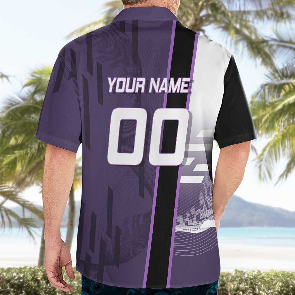 Personalized Shinazugawa Genya Demon Slayer Badminton Hawaiian Shirt with Racket Action Pose and Purple White Graphic Design - The Mazicc