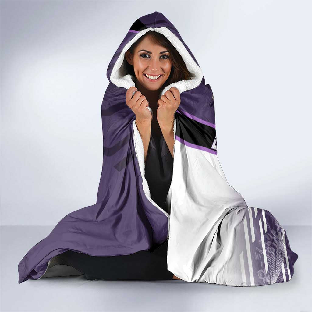 Personalized Shinazugawa Genya Demon Slayer Badminton Hooded Blanket with Racket Action Pose and Purple White Graphic Design - The Mazicc