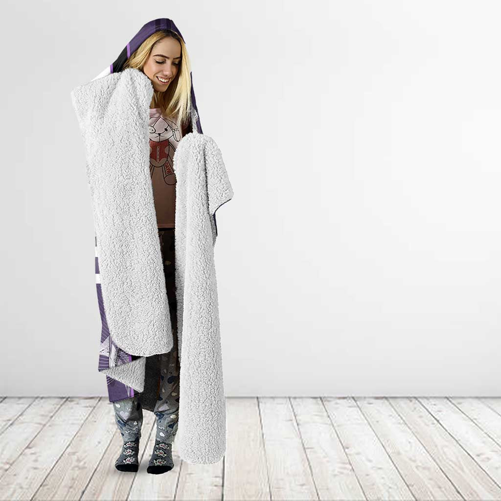Personalized Shinazugawa Genya Demon Slayer Badminton Hooded Blanket with Racket Action Pose and Purple White Graphic Design - The Mazicc