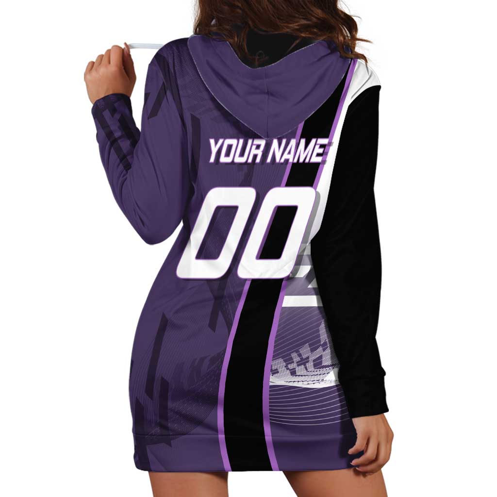 Personalized Shinazugawa Genya Demon Slayer Badminton Hoodie Dress with Racket Action Pose and Purple White Graphic Design - The Mazicc