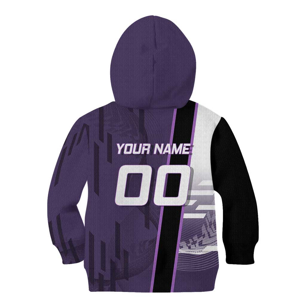 Personalized Shinazugawa Genya Demon Slayer Badminton Kid Hoodie with Racket Action Pose and Purple White Graphic Design - The Mazicc
