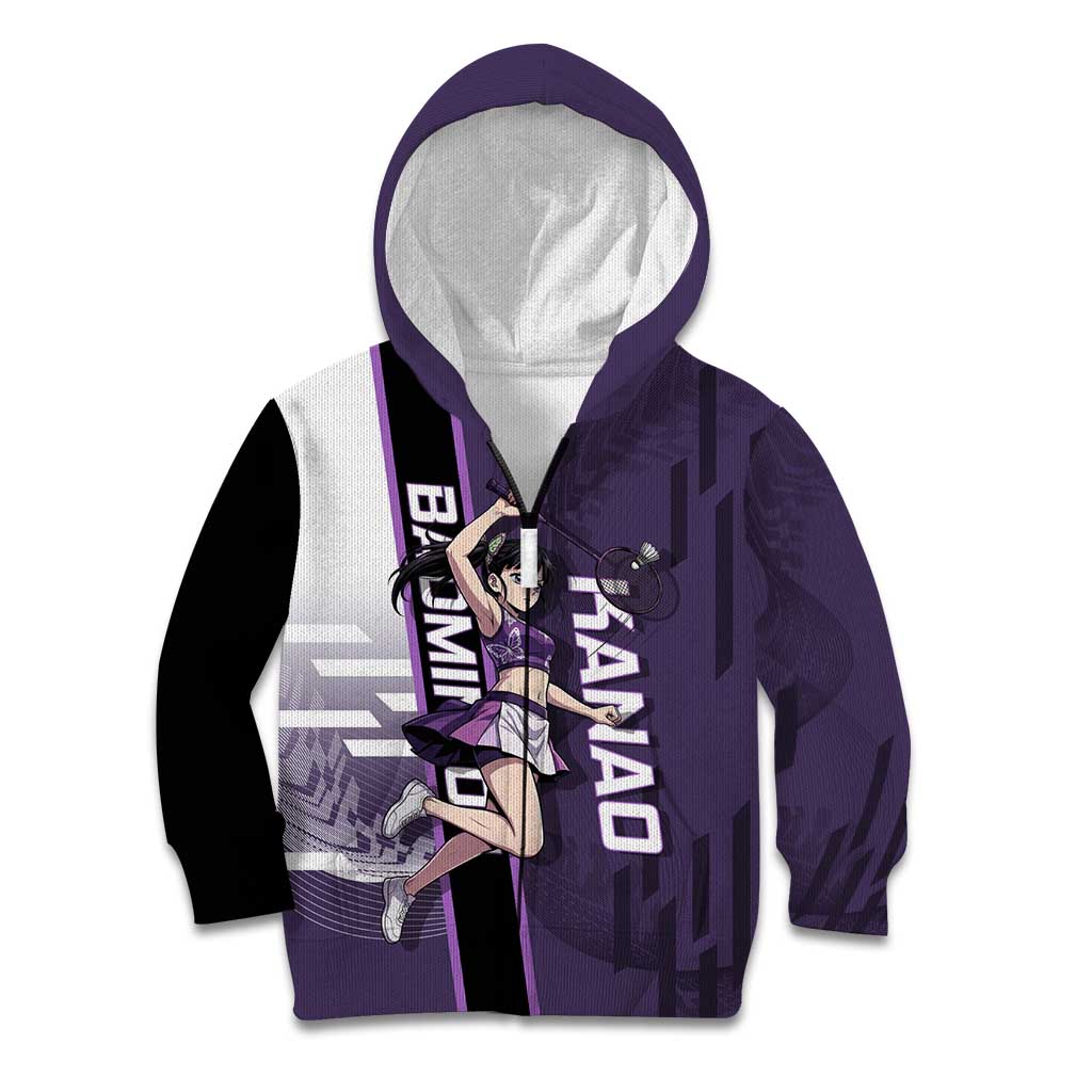 Personalized Shinazugawa Genya Demon Slayer Badminton Kid Hoodie with Racket Action Pose and Purple White Graphic Design - The Mazicc