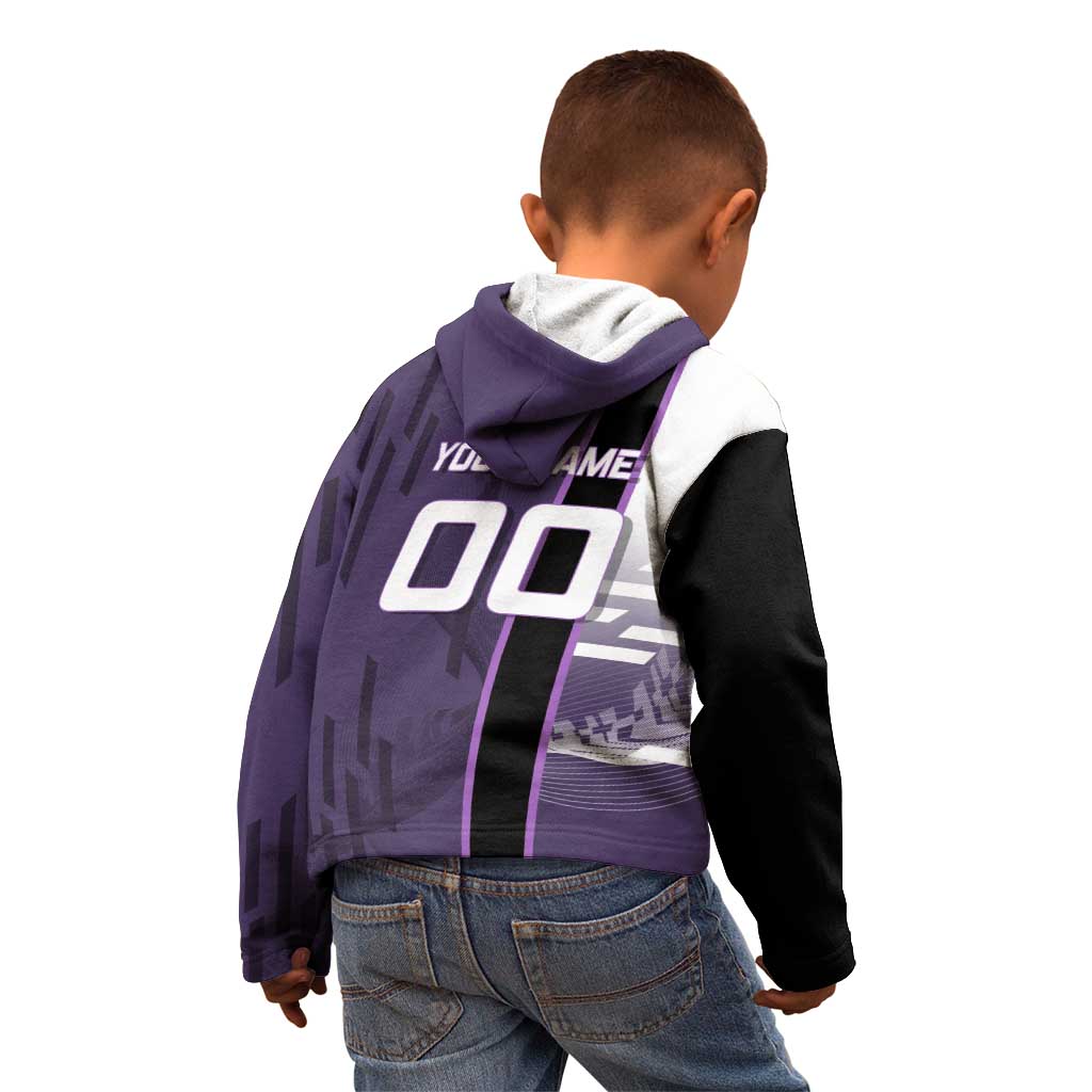 Personalized Shinazugawa Genya Demon Slayer Badminton Kid Hoodie with Racket Action Pose and Purple White Graphic Design - The Mazicc