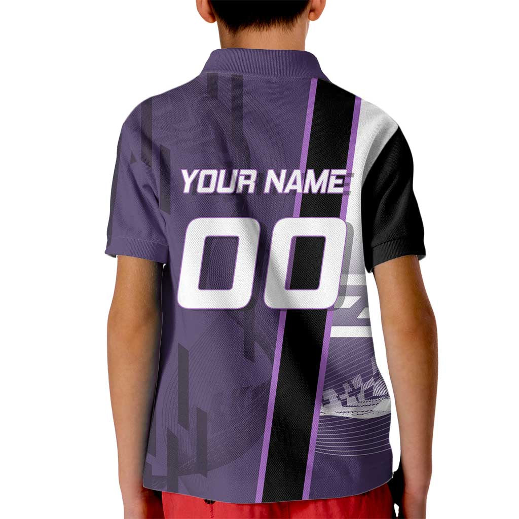 Personalized Shinazugawa Genya Demon Slayer Badminton Kid Polo Shirt with Racket Action Pose and Purple White Graphic Design - The Mazicc