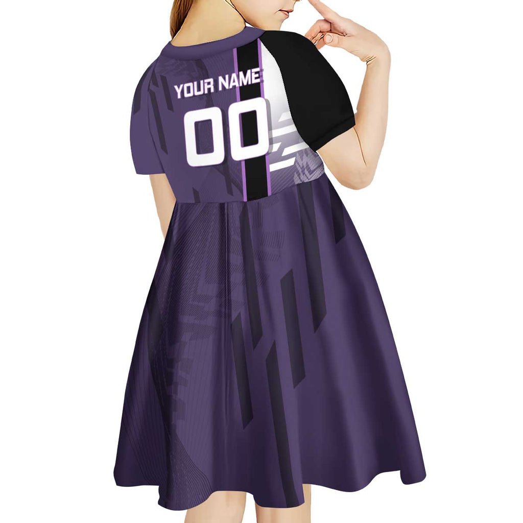 Personalized Shinazugawa Genya Demon Slayer Badminton Kid Short Sleeve Dress with Racket Action Pose and Purple White Graphic Design - The Mazicc