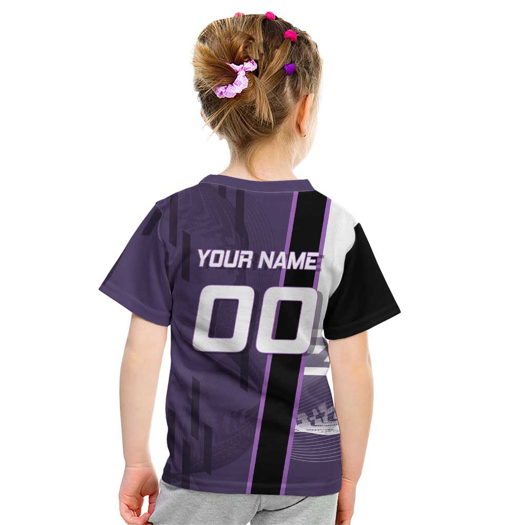 Personalized Shinazugawa Genya Demon Slayer Badminton Kid T Shirt with Racket Action Pose and Purple White Graphic Design - The Mazicc
