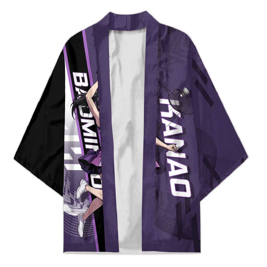 Personalized Shinazugawa Genya Demon Slayer Badminton Kimono with Racket Action Pose and Purple White Graphic Design - The Mazicc
