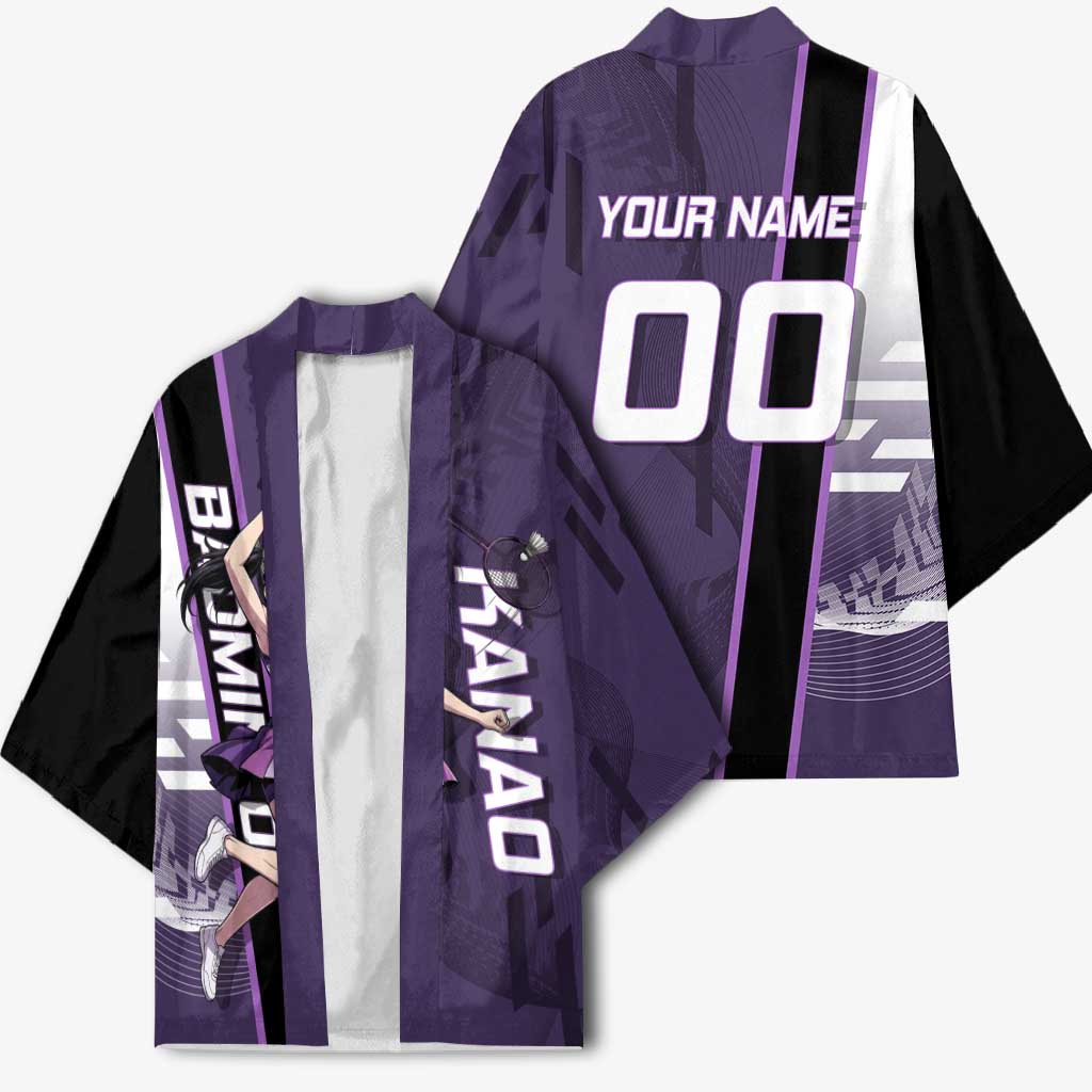 Personalized Shinazugawa Genya Demon Slayer Badminton Kimono with Racket Action Pose and Purple White Graphic Design - The Mazicc