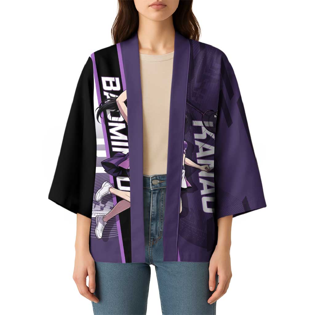 Personalized Shinazugawa Genya Demon Slayer Badminton Kimono with Racket Action Pose and Purple White Graphic Design - The Mazicc
