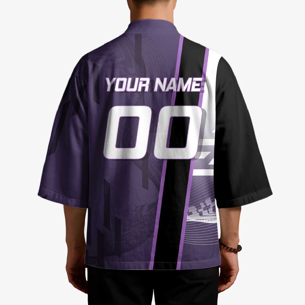 Personalized Shinazugawa Genya Demon Slayer Badminton Kimono with Racket Action Pose and Purple White Graphic Design - The Mazicc