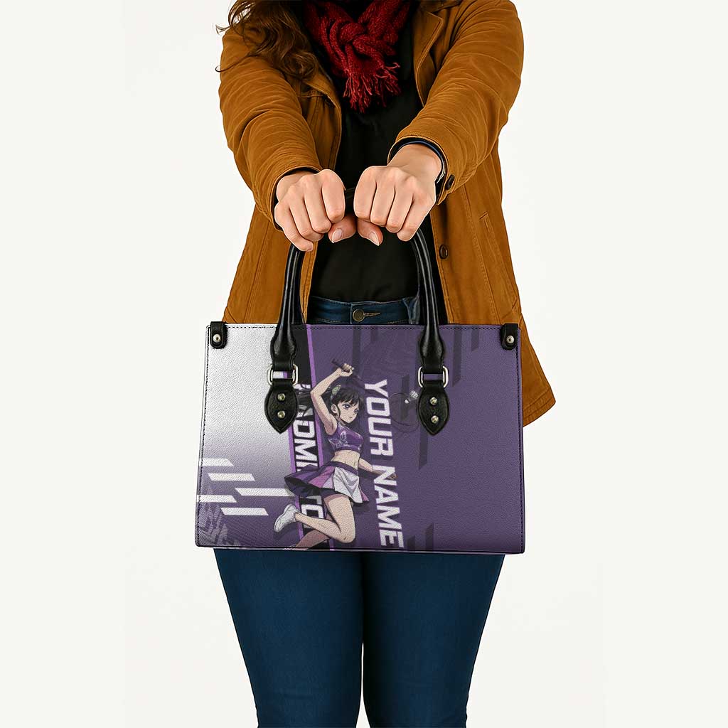 Personalized Shinazugawa Genya Demon Slayer Badminton Leather Bag with Racket Action Pose and Purple White Graphic Design - The Mazicc
