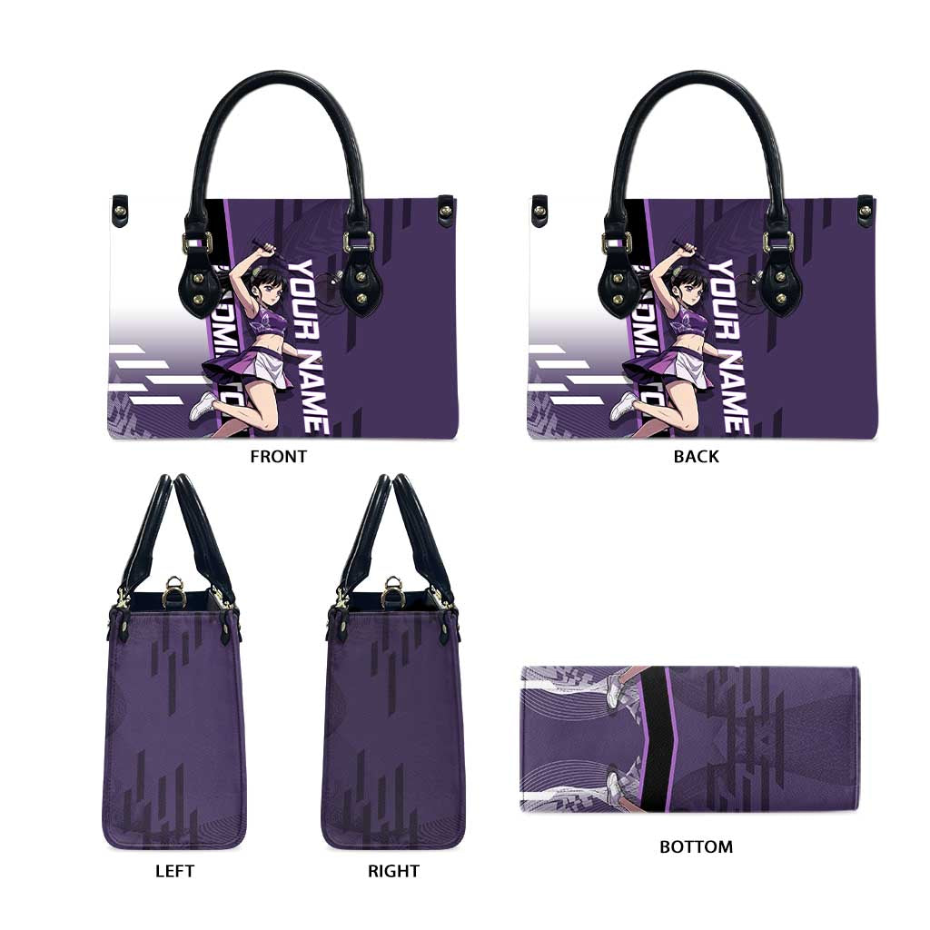 Personalized Shinazugawa Genya Demon Slayer Badminton Leather Bag with Racket Action Pose and Purple White Graphic Design - The Mazicc
