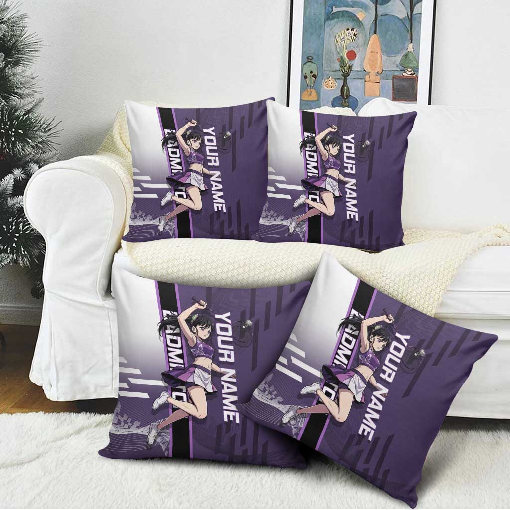 Personalized Shinazugawa Genya Demon Slayer Badminton Pillow Cover with Racket Action Pose and Purple White Graphic Design - The Mazicc