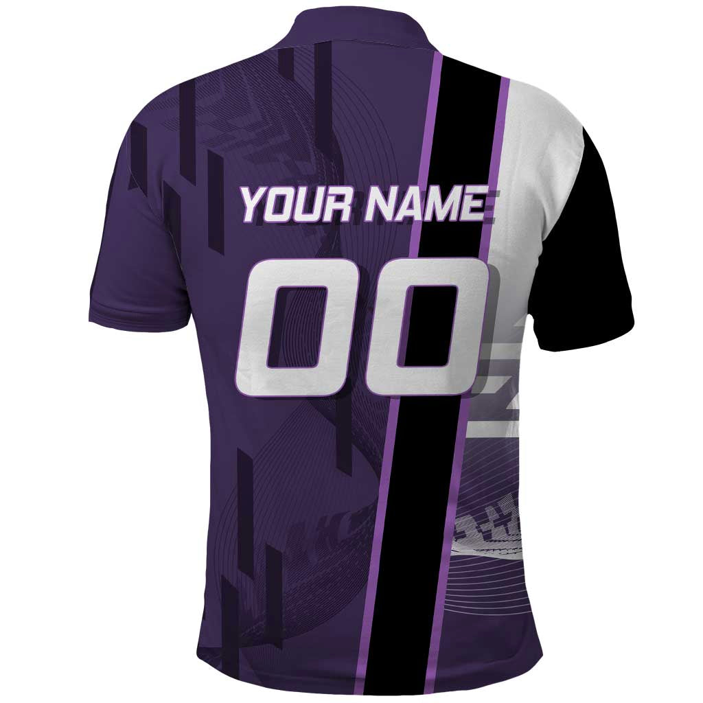 Personalized Shinazugawa Genya Demon Slayer Badminton Polo Shirt with Racket Action Pose and Purple White Graphic Design - The Mazicc