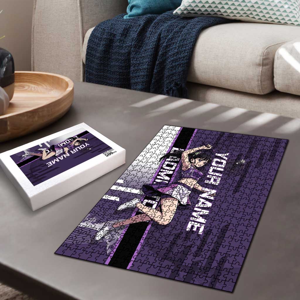 Personalized Shinazugawa Genya Demon Slayer Badminton Puzzle with Racket Action Pose and Purple White Graphic Design - The Mazicc