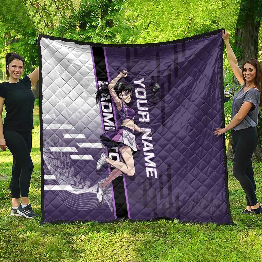 Personalized Shinazugawa Genya Demon Slayer Badminton Quilt with Racket Action Pose and Purple White Graphic Design - The Mazicc