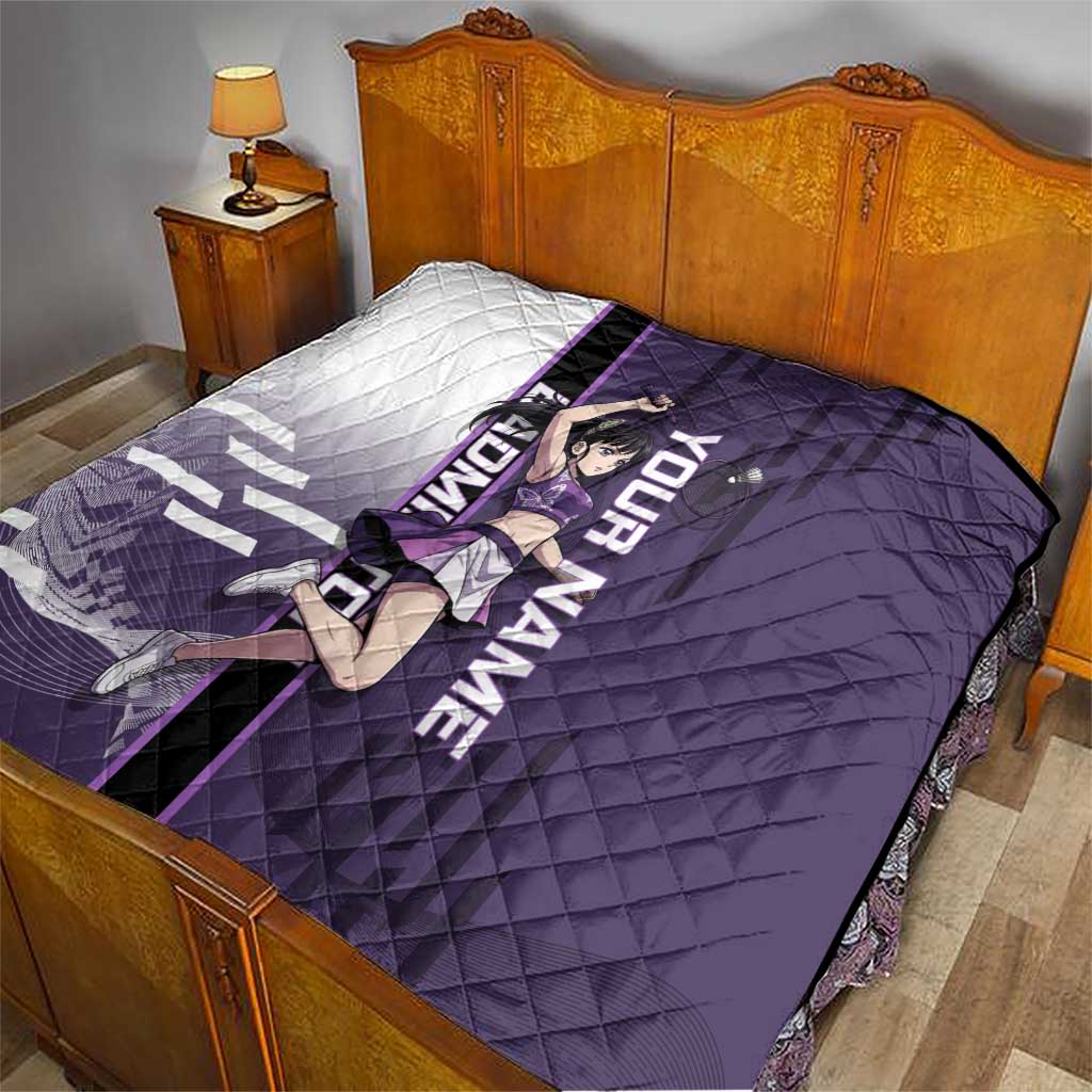 Personalized Shinazugawa Genya Demon Slayer Badminton Quilt with Racket Action Pose and Purple White Graphic Design - The Mazicc