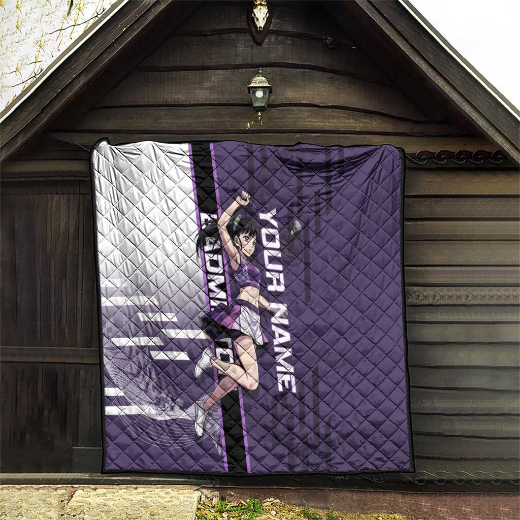 Personalized Shinazugawa Genya Demon Slayer Badminton Quilt with Racket Action Pose and Purple White Graphic Design - The Mazicc