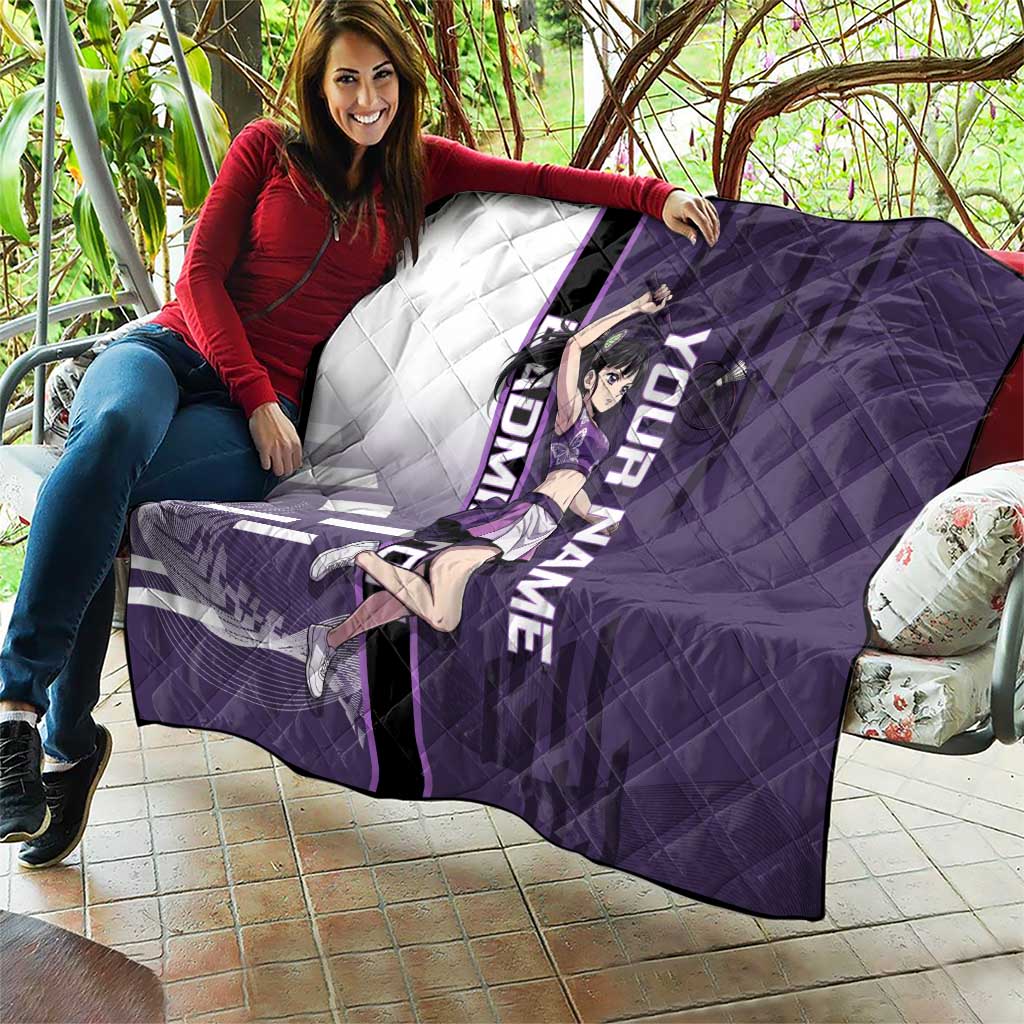Personalized Shinazugawa Genya Demon Slayer Badminton Quilt with Racket Action Pose and Purple White Graphic Design - The Mazicc