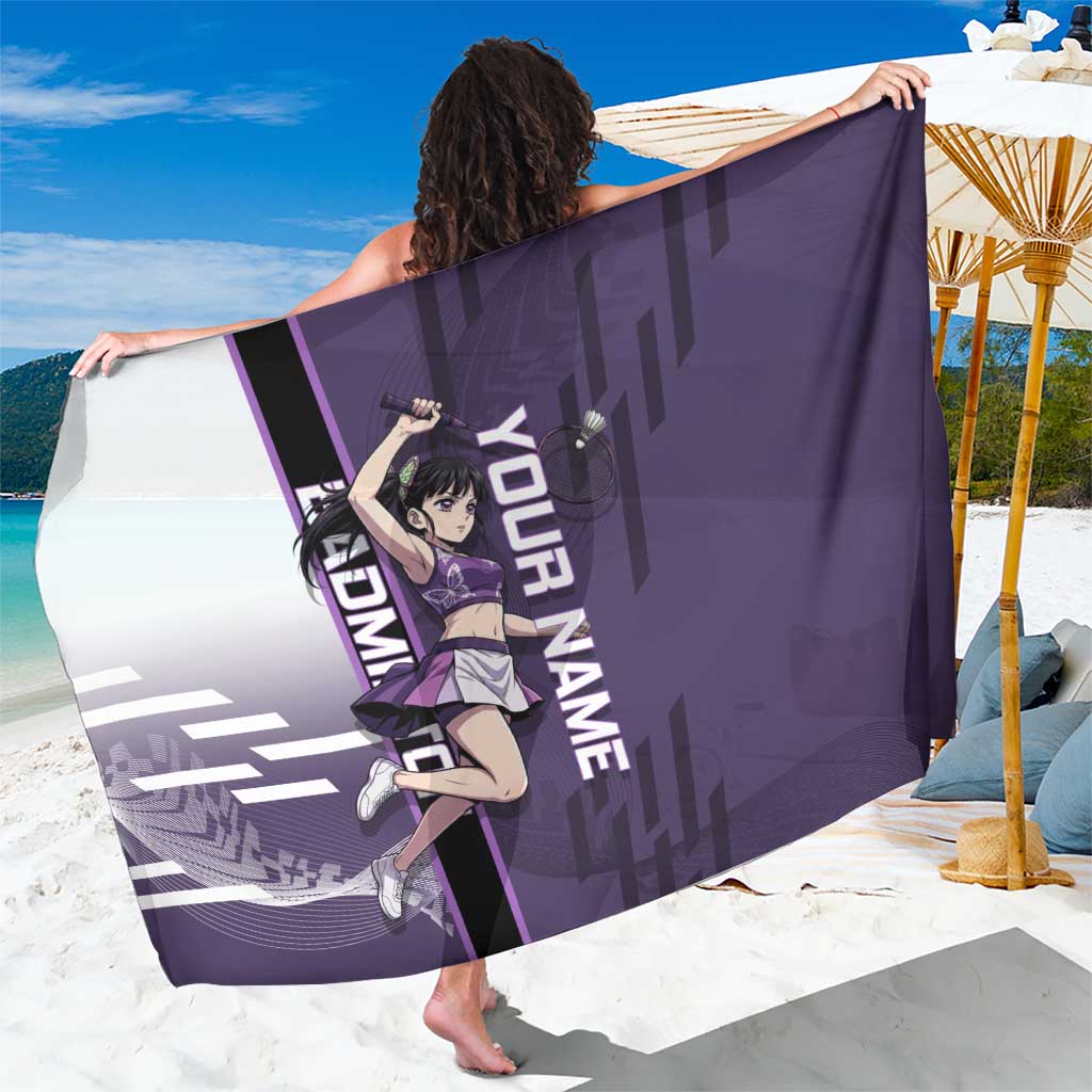 Personalized Shinazugawa Genya Demon Slayer Badminton Sarong with Racket Action Pose and Purple White Graphic Design - The Mazicc