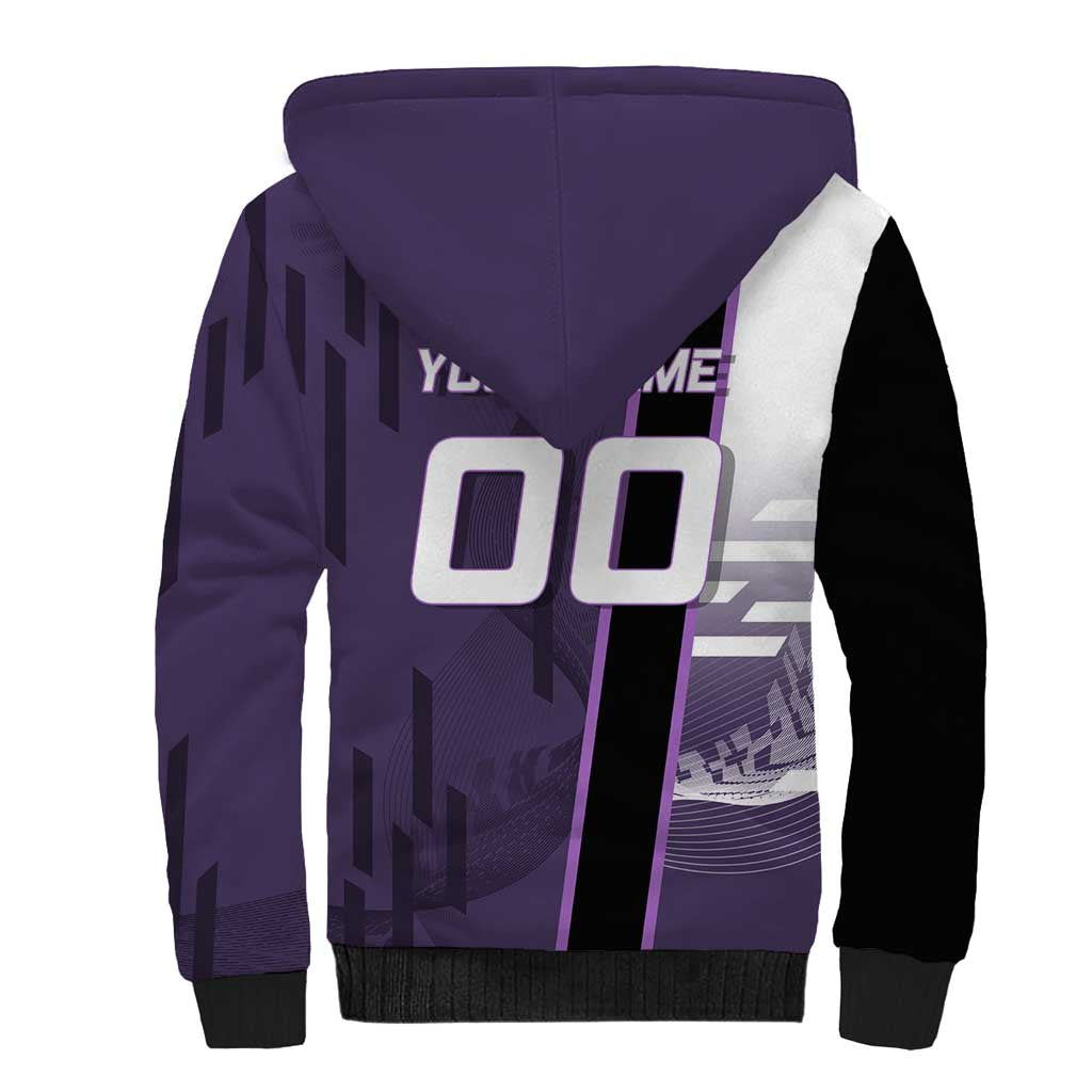 Personalized Shinazugawa Genya Demon Slayer Badminton Sherpa Hoodie with Racket Action Pose and Purple White Graphic Design - The Mazicc