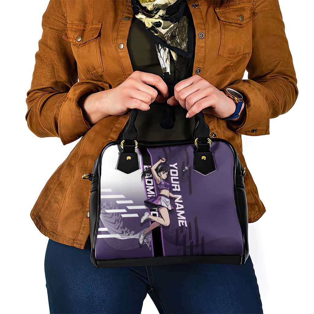 Personalized Shinazugawa Genya Demon Slayer Badminton Shoulder Handbag with Racket Action Pose and Purple White Graphic Design - The Mazicc