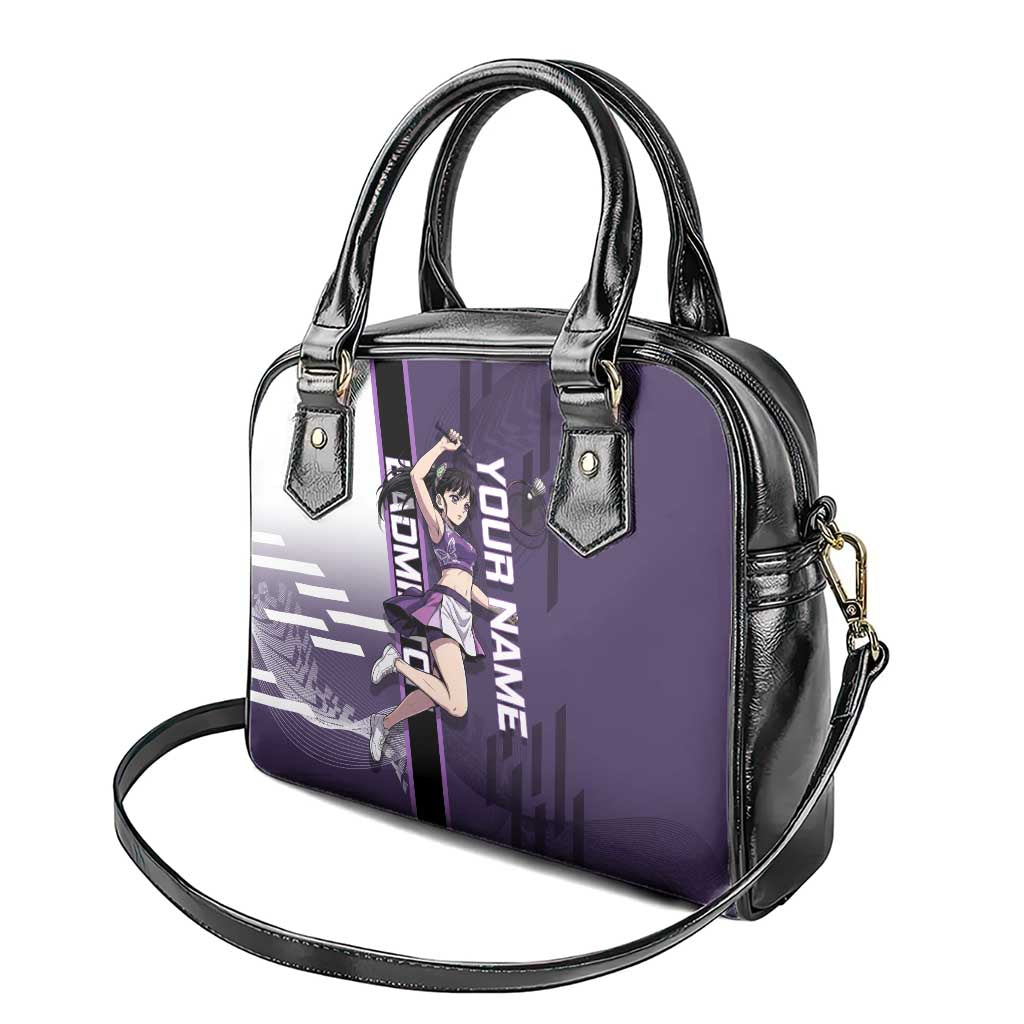 Personalized Shinazugawa Genya Demon Slayer Badminton Shoulder Handbag with Racket Action Pose and Purple White Graphic Design - The Mazicc