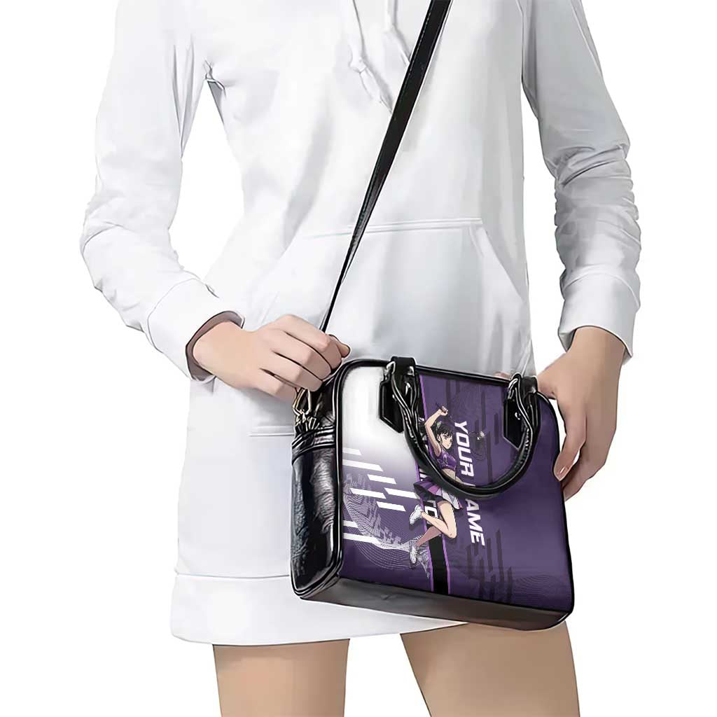 Personalized Shinazugawa Genya Demon Slayer Badminton Shoulder Handbag with Racket Action Pose and Purple White Graphic Design - The Mazicc