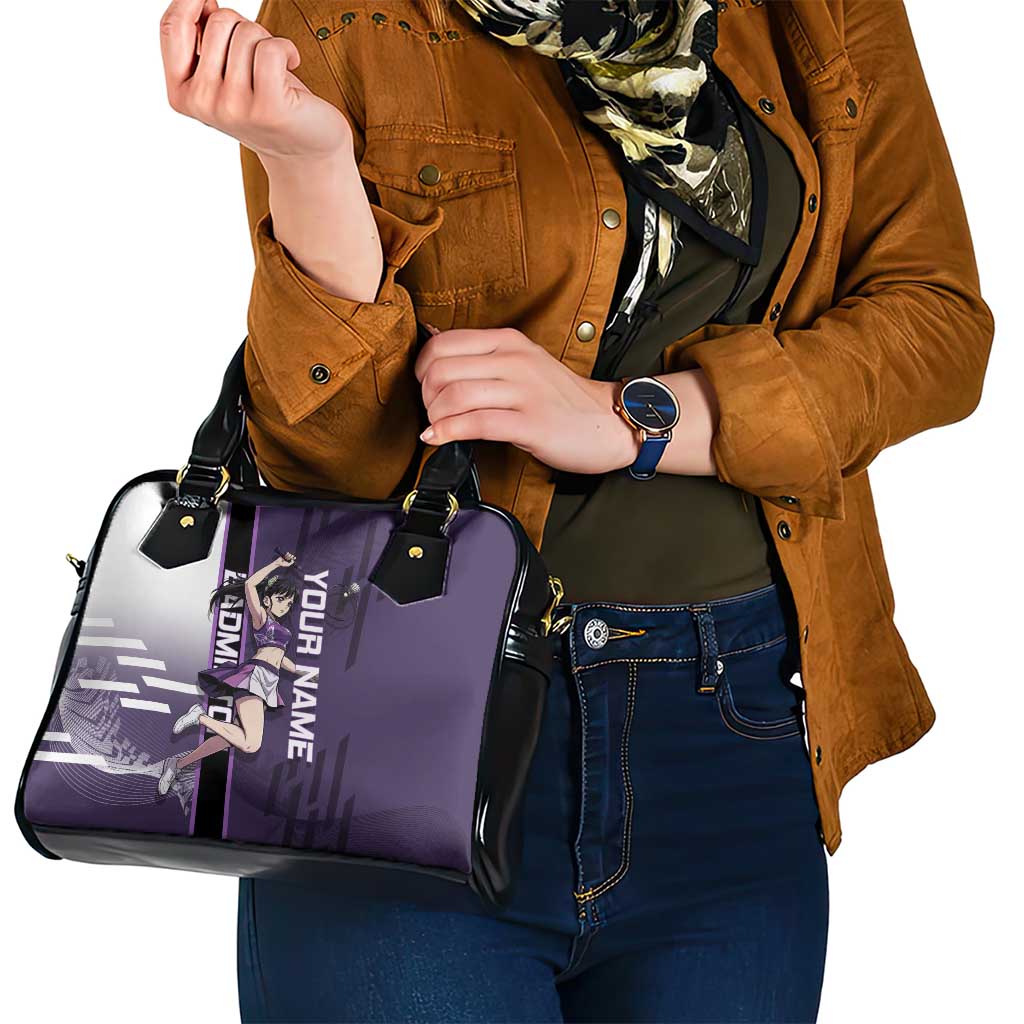 Personalized Shinazugawa Genya Demon Slayer Badminton Shoulder Handbag with Racket Action Pose and Purple White Graphic Design - The Mazicc