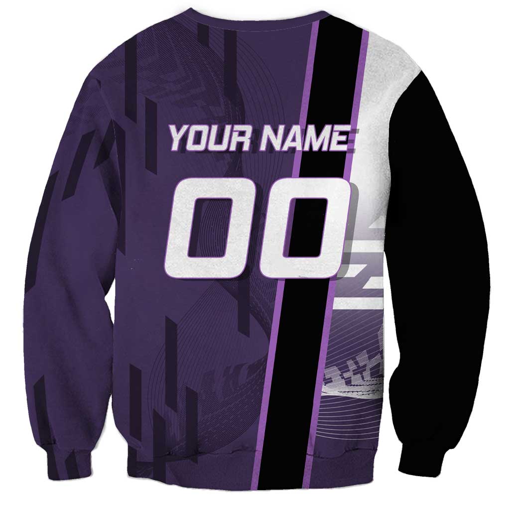 Personalized Shinazugawa Genya Demon Slayer Badminton Sweatshirt with Racket Action Pose and Purple White Graphic Design - The Mazicc