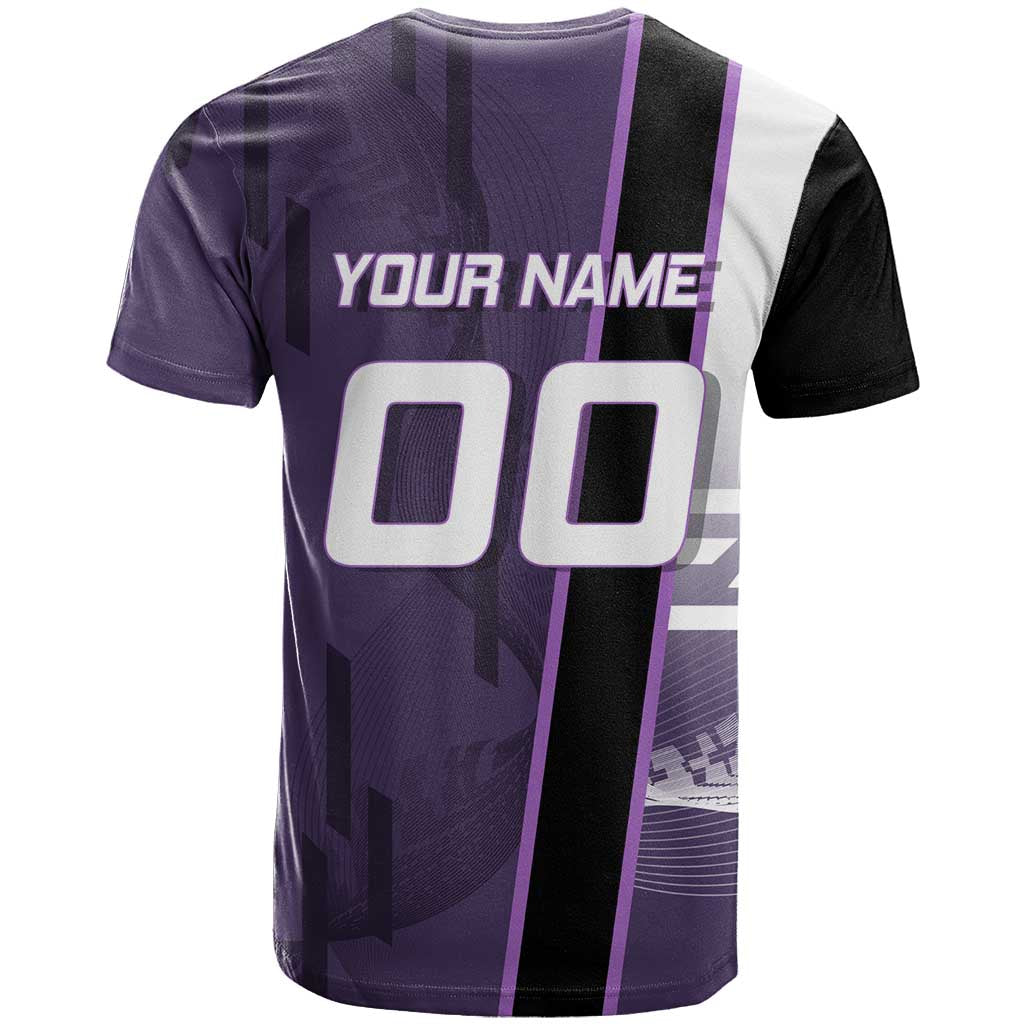 Personalized Shinazugawa Genya Demon Slayer Badminton T Shirt with Racket Action Pose and Purple White Graphic Design - The Mazicc
