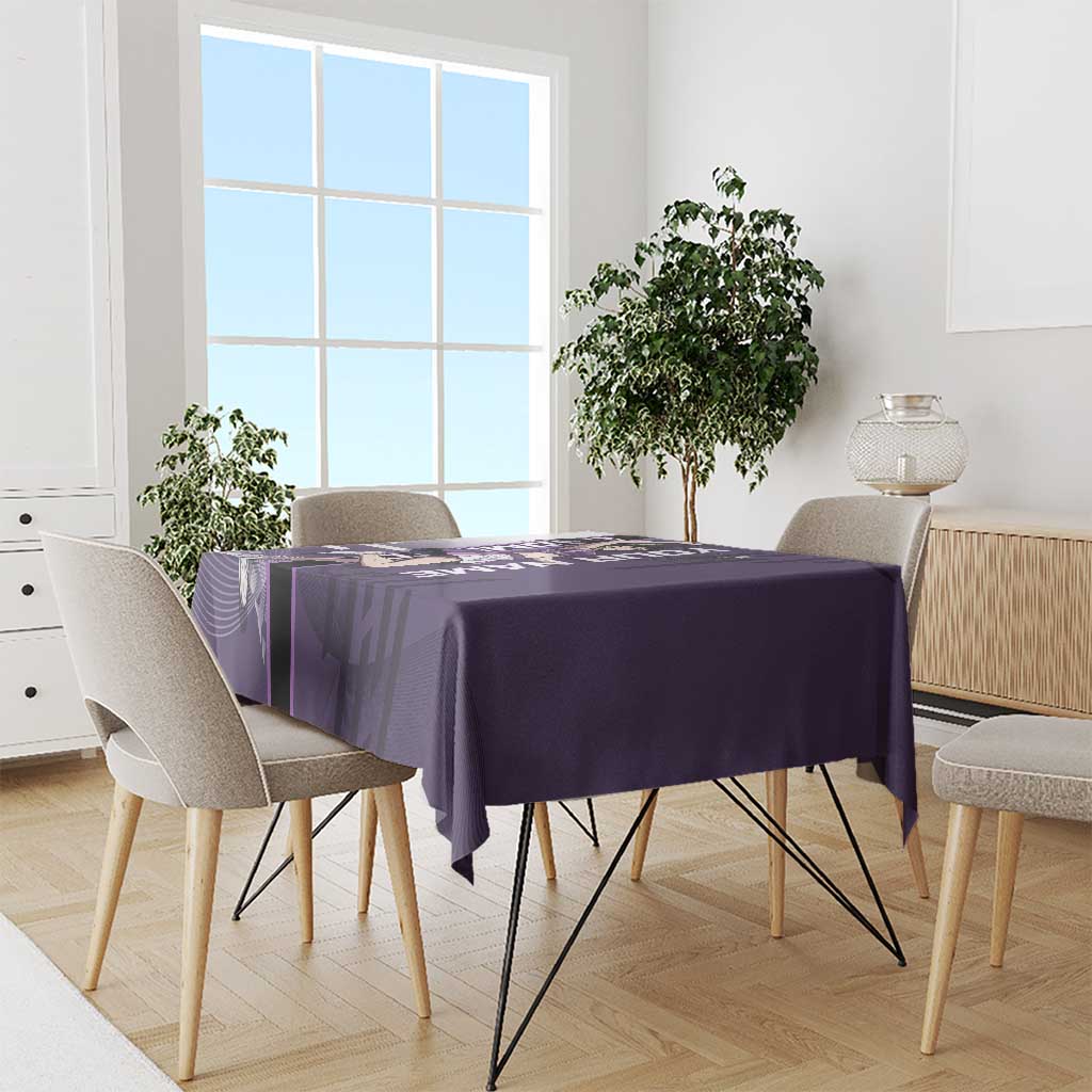 Personalized Shinazugawa Genya Demon Slayer Badminton Tablecloth with Racket Action Pose and Purple White Graphic Design - The Mazicc