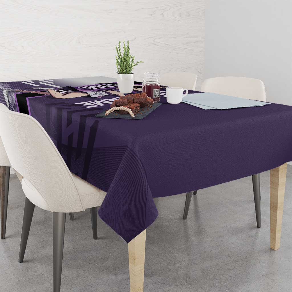 Personalized Shinazugawa Genya Demon Slayer Badminton Tablecloth with Racket Action Pose and Purple White Graphic Design - The Mazicc