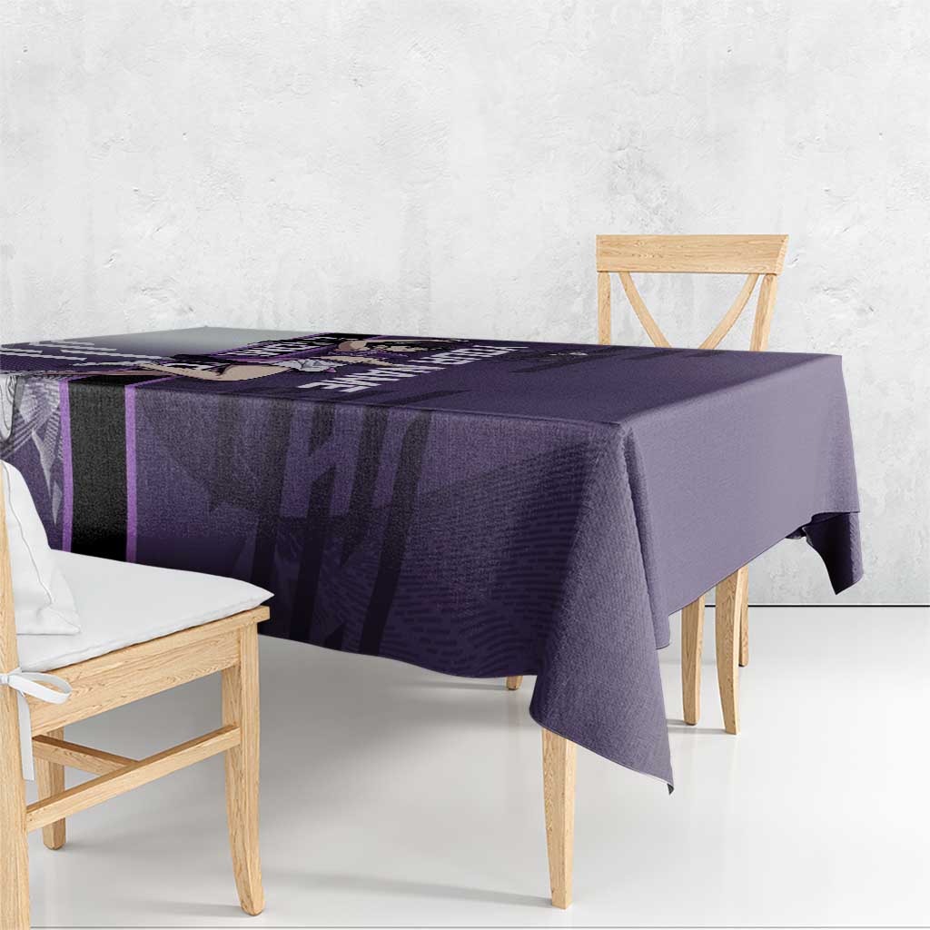 Personalized Shinazugawa Genya Demon Slayer Badminton Tablecloth with Racket Action Pose and Purple White Graphic Design - The Mazicc