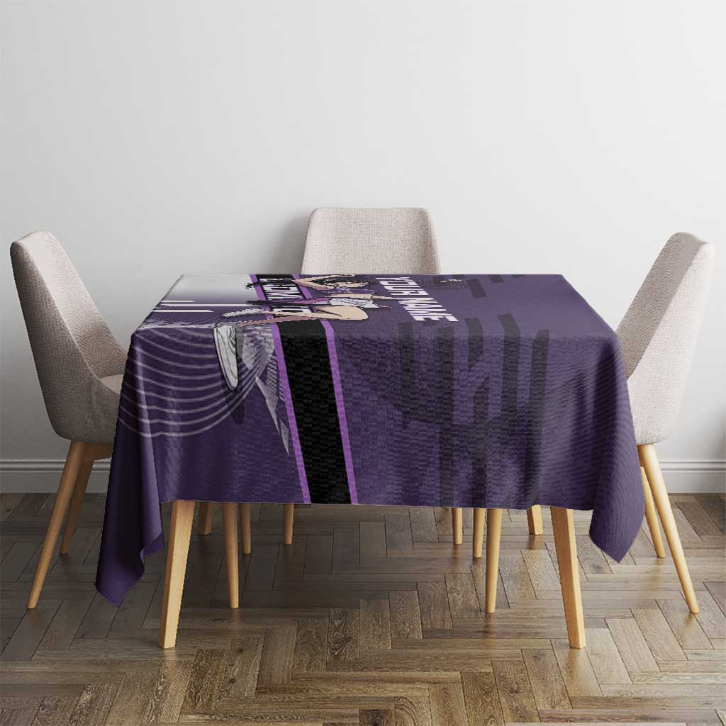 Personalized Shinazugawa Genya Demon Slayer Badminton Tablecloth with Racket Action Pose and Purple White Graphic Design - The Mazicc