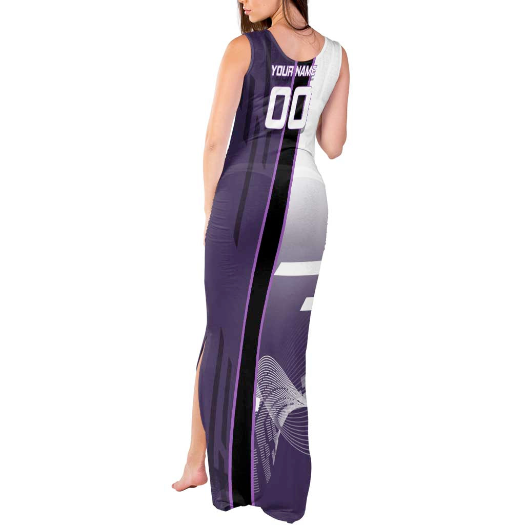 Personalized Shinazugawa Genya Demon Slayer Badminton Tank Maxi Dress with Racket Action Pose and Purple White Graphic Design - The Mazicc