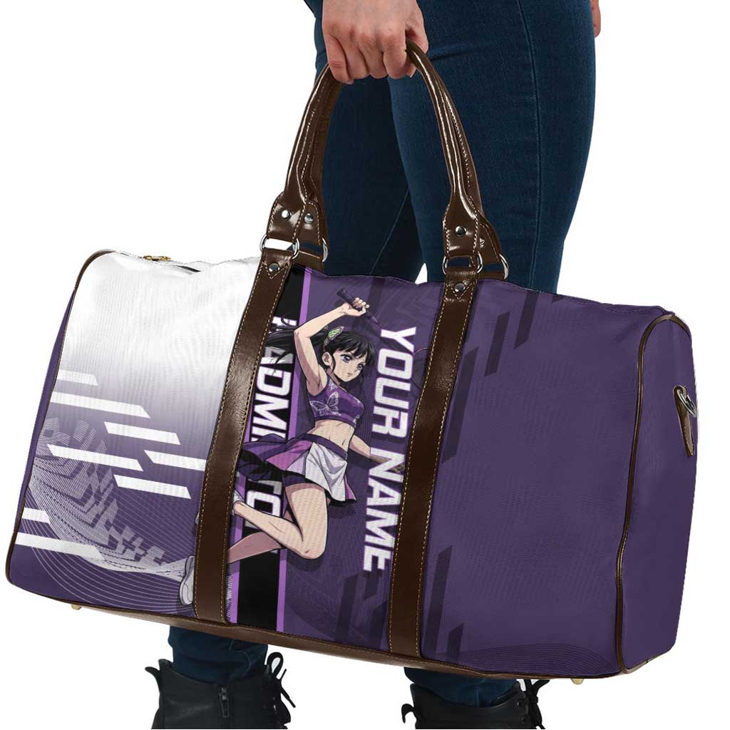Personalized Shinazugawa Genya Demon Slayer Badminton Travel Bag with Racket Action Pose and Purple White Graphic Design - The Mazicc