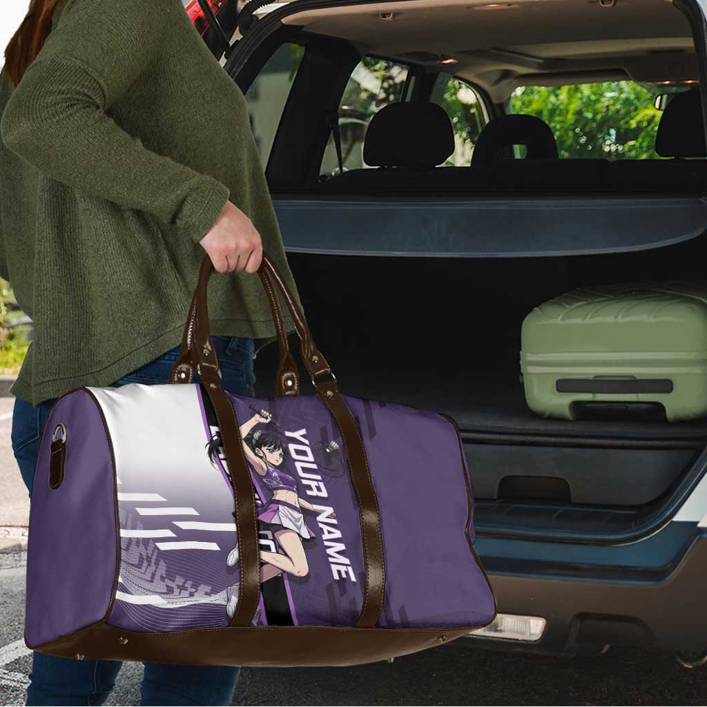 Personalized Shinazugawa Genya Demon Slayer Badminton Travel Bag with Racket Action Pose and Purple White Graphic Design - The Mazicc