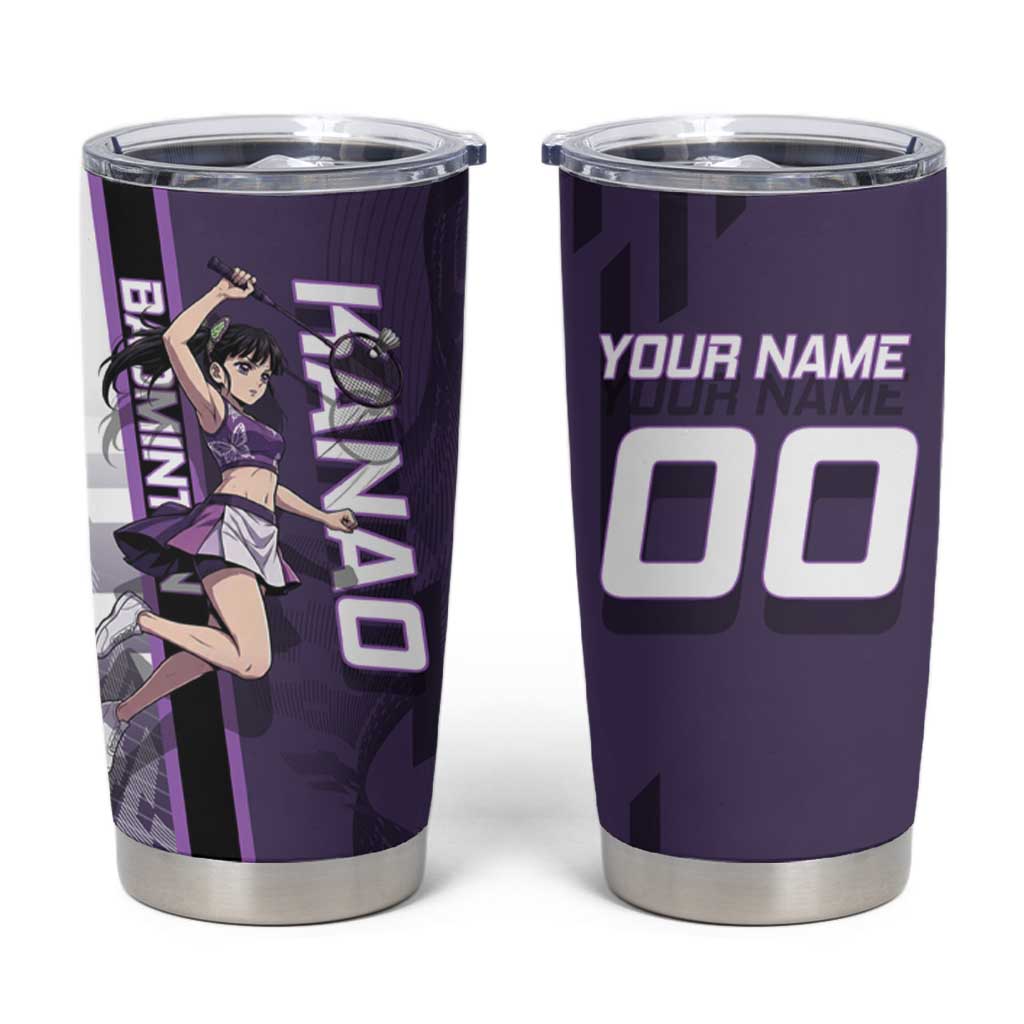Personalized Shinazugawa Genya Demon Slayer Badminton Tumbler Cup with Racket Action Pose and Purple White Graphic Design - The Mazicc