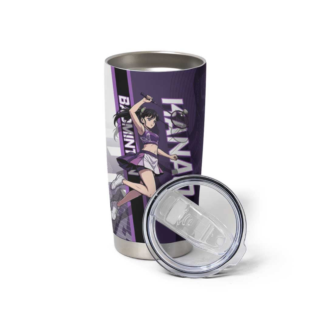 Personalized Shinazugawa Genya Demon Slayer Badminton Tumbler Cup with Racket Action Pose and Purple White Graphic Design - The Mazicc