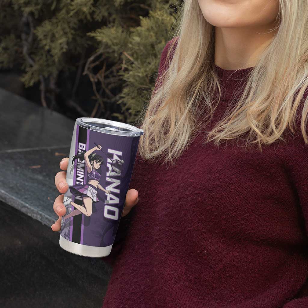 Personalized Shinazugawa Genya Demon Slayer Badminton Tumbler Cup with Racket Action Pose and Purple White Graphic Design - The Mazicc