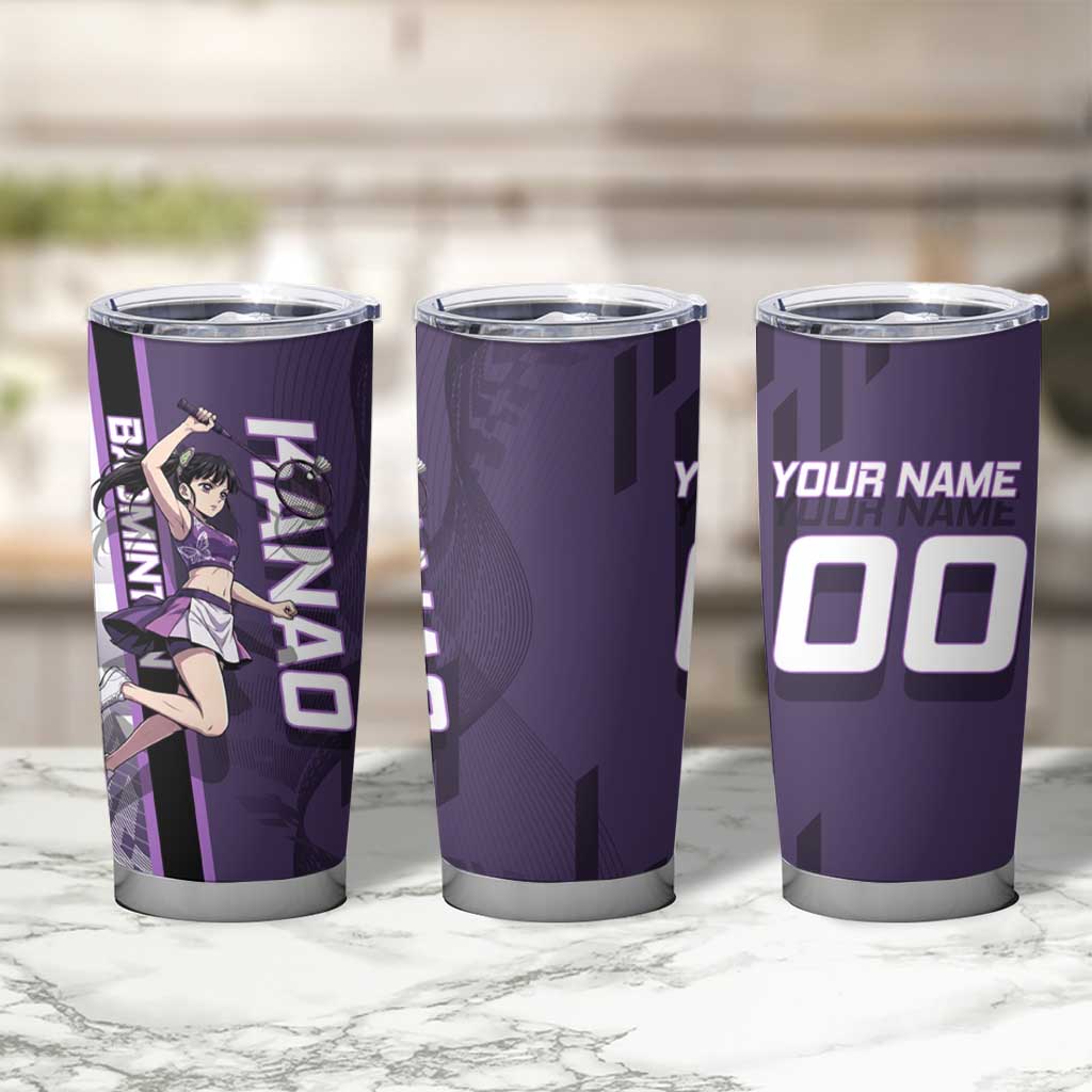 Personalized Shinazugawa Genya Demon Slayer Badminton Tumbler Cup with Racket Action Pose and Purple White Graphic Design - The Mazicc