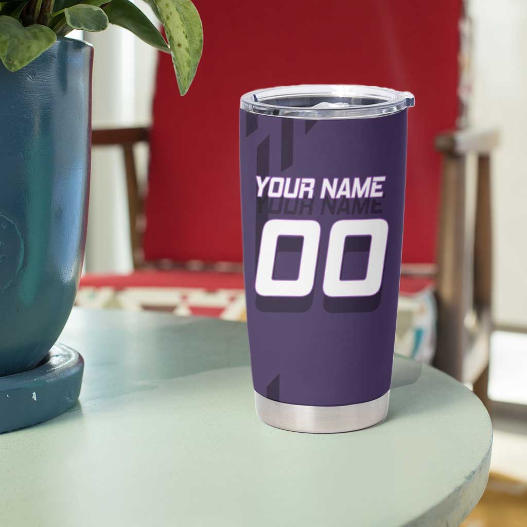 Personalized Shinazugawa Genya Demon Slayer Badminton Tumbler Cup with Racket Action Pose and Purple White Graphic Design - The Mazicc